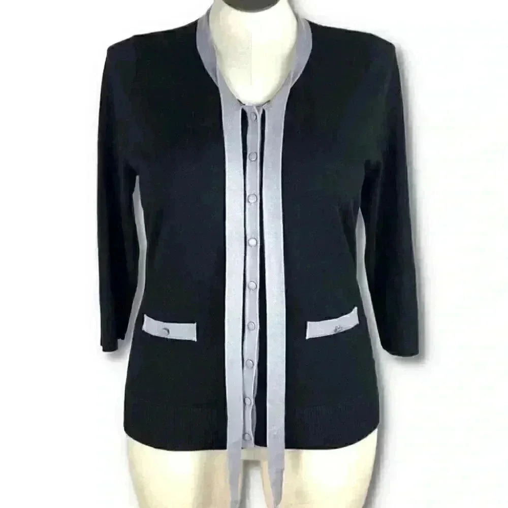 Red Womens sweater size XL black gray button down cardigan
